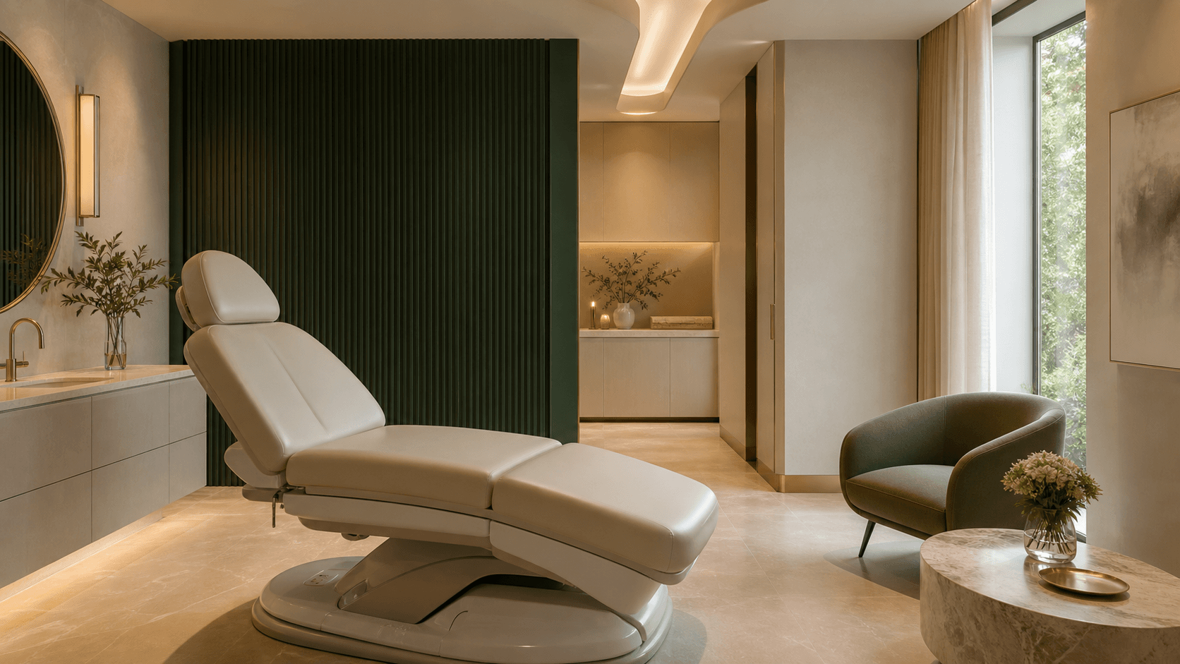 Editorial treatment suite prepared for aesthetic consultation.