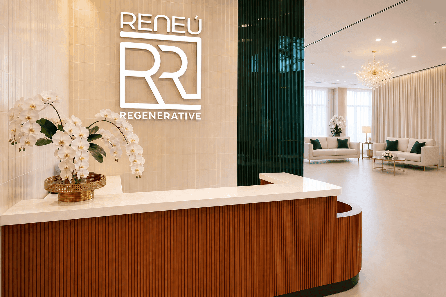 Private regenerative clinic reception lounge.