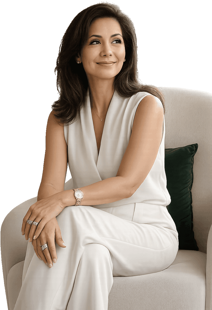 Woman in a white outfit representing Reneú pain management and recovery support.
