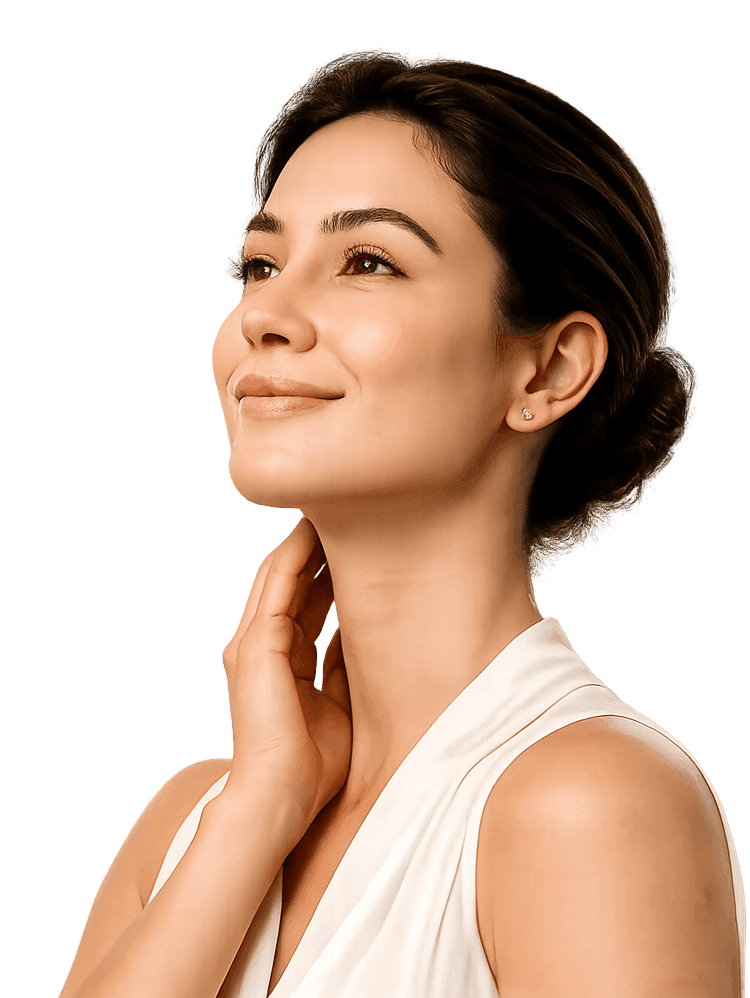 Woman in a white top representing Reneú aesthetic and wellness refinement.