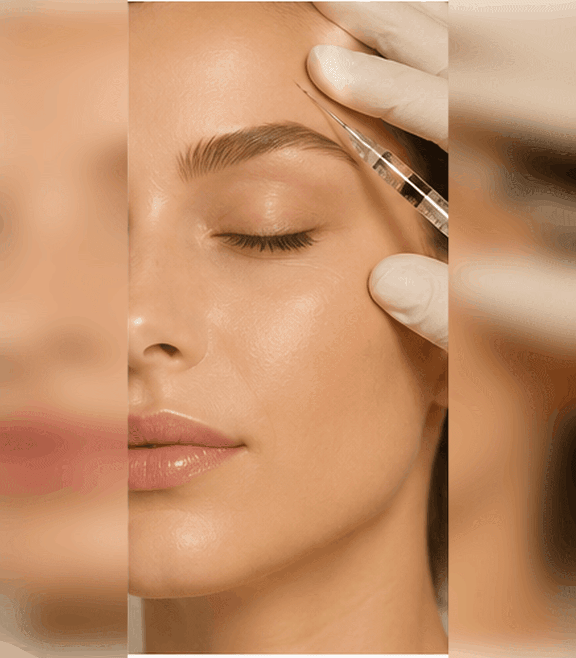 Close-up of a Botox / Alartox injection being administered near the brow.