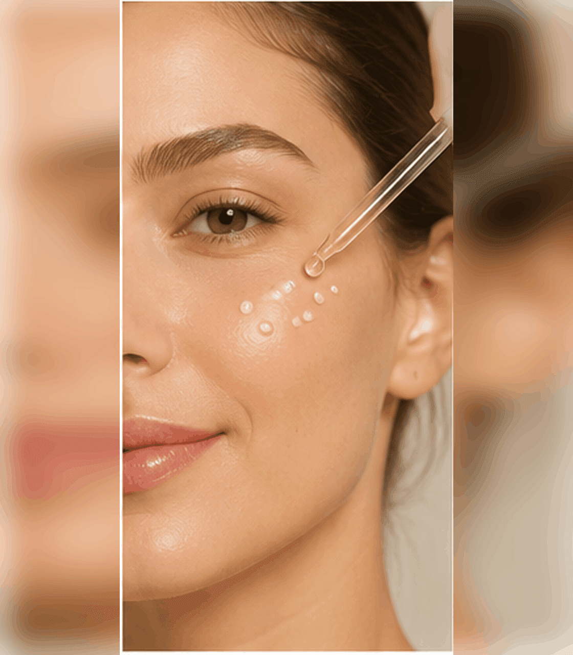 Hydrating serum droplet being applied to the skin for HA + PRP mesotherapy.